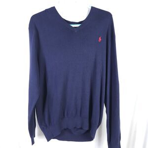 Polo Ralph Lauren Mens XL Navy Blue V-Neck Pima Cotton Long Sleeve Sweater